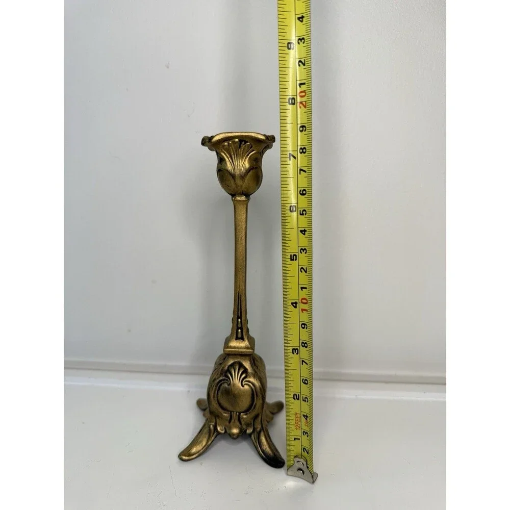 Vintage Gold Tone Ornate Candlestick Holder 8” Hollywood Regency Gothic Decor